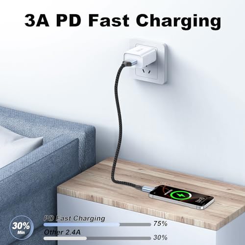 6 inch Short USB to USB C Cable Fast Charging, 2Pack USB to USBC Cable Short Braided 0.5ft Type C Charger Cord for iPhone 17/16/15 Pro Max, Samsung Galaxy S24, Google Pixel, iPad - size: 0.5 FT
