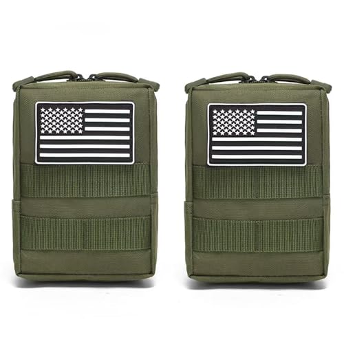 2 Pack Tactical Molle Pouches Small Molle Utility Pouch Small Tactical Accessory Bag Belt Pouches Vest Pouch Compact Water-Resistant EDC Pouch with Flag Patch - color: Army Green