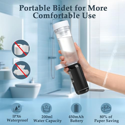 Portable Bidet for Travel, Rechargeable Waterproof Sprayer, Black