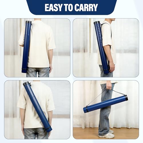 DEWEL Adjustable Poster Tube 24.5"-42", Telescoping Drawing Tube with Strap - color: Dark Blue (Polygon), size: Large