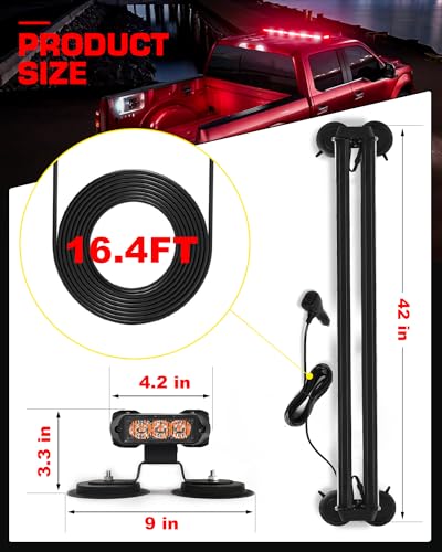 42" Rooftop 206 LED Emergency Traffic Security Light bar Strobe Beacon Lights Bar Magnetic Base Warning Flashing Light for Construction Vehicles Trucks Postal Mail Carrier Snow Plow, Red/White - color: #05 Red/ White