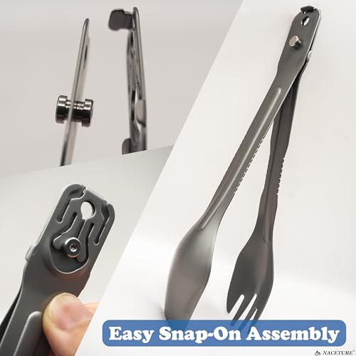NACETURE Travel Silverware Set, 4-in-1 Portable Fork Spoon Knife Set | 4-in-1 utensil set converts into tongs for travel, camping and everyday use.