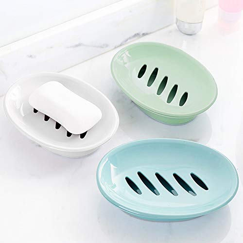 WYOK 2-Pack Soap Dish Plastic Soap Holder with Drainage for Shower (Green) | Bar Soap Tray, Soap Case with Drain, Keep Soap Dry, Self Draining, Non-Slip, Easy Cleaning, For Bathroom Kitchen Sink - color: Green