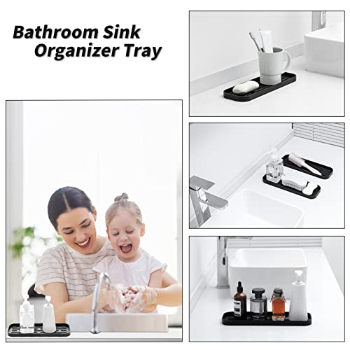 MicoYang Silicone Kitchen Sink Organizer Tray for Multiple Usage,Eco-Friendly Sponges Holder for Kitchen Bathroom Counter or Sink,Dish Soap Dispenser,Scrubber,Bottle,Cup (Black, 12"×4") - color: Black, size: 12" x 4" x 0.7"