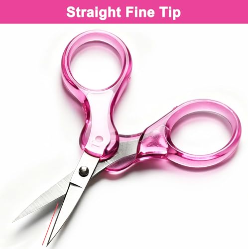 Zicolu 3.5" Small Craft Scissors all Purpose, Straight Fine Tips for Yarn Fabric Cutting, Precision Mini Scissors with Safety Protective Cover for Travel, Sewing, Embroidery, Crochet, NeedleWork, Red - color: Red(2pcs/Straight Tip)