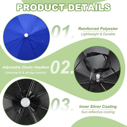 Umbrella Hat, Fishing Hat Hands Free Waterproof Adjustable Sun | Rain Cap Elastic Band Fit Camping - color: Sapphire Blue