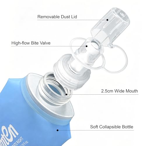 Soft Flask 480ml TPU BPA-Free Soft Water Bottle Leak-Proof Collapsible for Hydration Pack Running Vest Marathon Hiking Cycling (Transparent) - color: 480ml Transparent