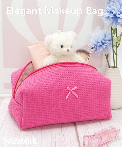 Cozy Makeup Bag for Women,Zipper Cosmetic Pouch,Waffle Hotpink,2 Pack - color: Waffle Hotpink