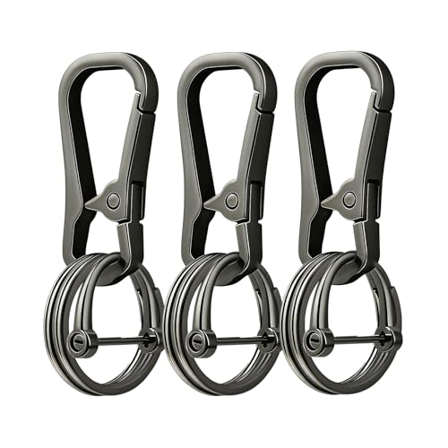 Metal Key Chain Carabiner Clip with Key Ring and D Ring | Heavy duty build, full accessory packs, quick release, multi purpose hook, belt loop holder, separate home and car fob sets - color: 3 Pcs Black