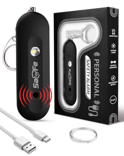 Personal Safety Alarm for Women - Waterproof Rechargeable Security Alarm - 140dB Extra Loud Siren with SOS Strobe Light - Self Defense Keychain for Women Girls Teens Seniors(Black) - color: Black