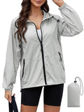 CRIPOM Light Weight Rain Jacket Women Waterproof Windbreaker Travel Rain Coats for Women Packable S-XXL - color: Grey, size: Large