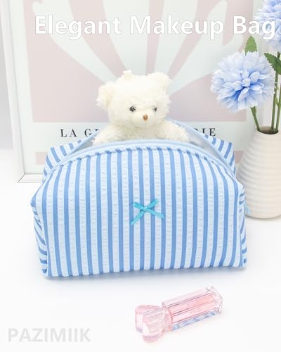 PAZIMIIK Cozy Makeup Bag for Women,Zipper Cosmetic Pouch,Stripe Lake Blue - color: Stripe Lake Blue