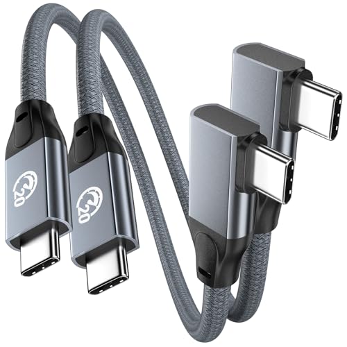 USB C Right Angle Cable 100W 1ft 2Pack, 4K Video 20Gbps USBC 3.2 Cable | Short USBC to USBC 3.2 Gen2x2 Data Cable, Type C PD Charging Fast Charge Cord for iPhone 17 16 15, iPad MacBook, Galaxy S26 - color: Gray, size: 1FT+1FT