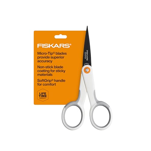 Fiskars Micro Trip Scissors, SoftGrip Precision Cutting Shears, Non-Stick Stainless Steel Blades, 5 inches (Pack of 12) - size: 5” (Pack of 12), style: Non-Stick