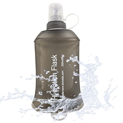 J.CARP 250ml Soft Flask Running Water Bottles, TPU Foldable Running Hydration Flask for Hydration Pack Cycling Hiking Climbing Outdoors Motorbike Dark Grey - color: Dark Grey, 250ml