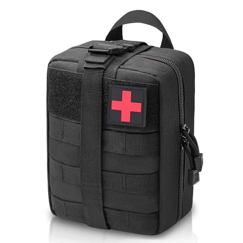 Tactical Molle IFAK Pouch – Tear Away Rip Away First Aid Medical Pouch, Large Capacity, Water-Resistant 900D Polyester, Horizontal, Multi-Compartment, EDC, Military Emergency Kit - color: Black