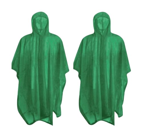 RAIN GUARD 10 Mil Vinyl Rain Poncho with Hood | Expanded 50" x 80" | Reusable Waterproof Protection | Adult Size | 2 Pack - color: Green