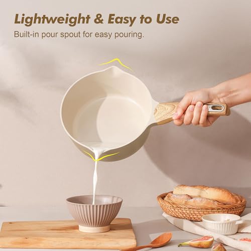 SENSARTE Ceramic Nonstick Sauce Pan with Lid, 3.0 Quart Saucepan with Double Spout, Large Cooking Pot, Non toxic Kitchen Sauce Pot, Non stick Saucier Pan, Induction Cookware, PFOA PTFE PFAS Free - color: Ceramic Taupe, size: 3 Quarts