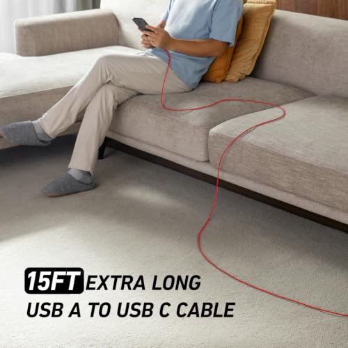 Extra Long USBA to USBC Cable 15FT, Type C Charger Fast Charging Cord USB C | Heavy Duty USB C Charging Cable for iPhone 17 16 15, iPad Pro, Air, Mini, Samsung S25, Pixel 8a 10a, Moto Razr 40 50, G - Red - color: Red, size: 15 FT - 1 Pack, style: USB A to