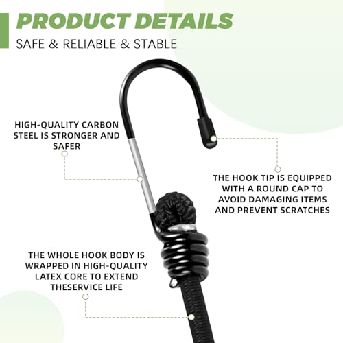 Bungee Cords with Hooks 6 Pack Bungee Cord Includes 24 inches for Bundling Items, Fixing Tarps, Tents, and Carrying Luggage - size: 24 in, style: 6MM