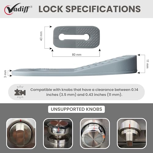 Mom's Choice Award Stove Knob Locks | 5-Pack Silicone Child Safety Lock Set | Safe, Sturdy & Heat-Resistant | Fits Small, Medium, Large Push Turn Knobs to Prevent Accidental Use - Gray - color: Gray