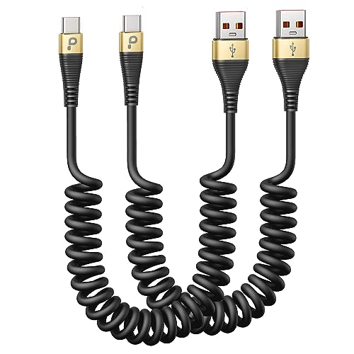 USB C Cable Fast Charging, 2Pack 3ft Coiled USB A to Type C Charge Cord | for Car USB-C Charging Cable Compatible with iPhone 17/16/15/Pro/Samsung Galaxy S20 S10 Note 10 and Other USB C Devices-Gold - color: Gold, size: 3FT, style: USB A to USB C
