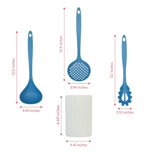 Glad Kitchen Utensils Set, 8pcs - Nonstick Cooking Tools with Utensil Holder - Nylon Spoon, Ladle, Skimmer, Spaghetti Server, and Turner Spatula Set - Dishwasher Safe, Blue - color: Blue, size: 8-piece Set
