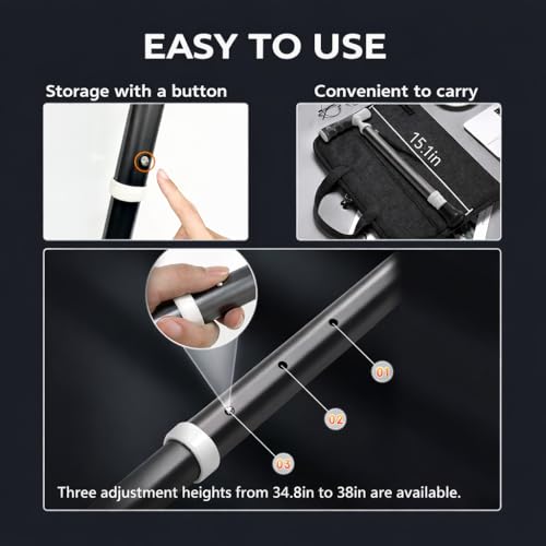 Titanium Alloy Walking Cane for Men & Women – Foldable & Adjustable Walking Stick with 2-in-1 T/L Ergonomic Handle, Lightweight & Heavy Duty Collapsible - color: gray