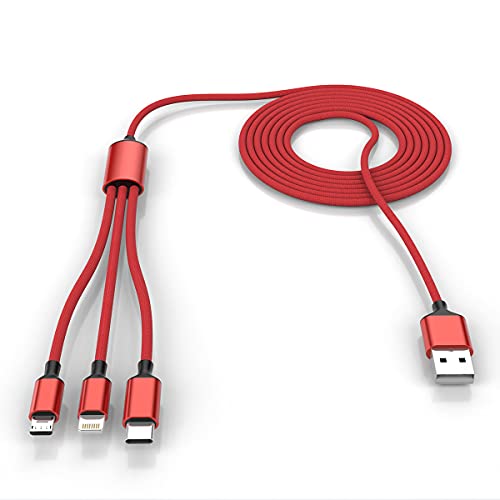 Multi 3 in 1 USB Extra Long Cable, 3M/10Ft Nylon Braided Universal Phone Charger Cord Type C/Micro USB/iPhone Lightning Connector for Android/Tablets/Samsung S8/LG/Pixel/Huawei and More (Red) - color: Red
