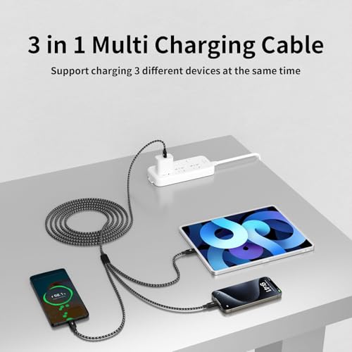 USB A to USB C Cable,3 in 1 USB C Multi Charging Cable for All Devices | 5FT Charging Cable with 3 Type C Ports, Charger Cable for Multiple Devices,Ideal for Travel, Cruises and Daily Use - color: Blackwhite, size: 1Pack5FT