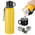 Stainless Steel Insulated Bottle, 33oz with cup Vacuum Insulated Water Bottle, Thermo for Hot Drinks/Cold Drinks,24-Hr Insulation Commute, Travel - color: Yellow, size: 33 Ounces