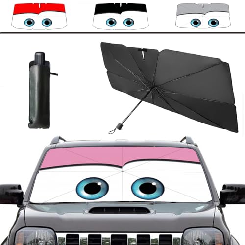 Windshield Sun Shade 2025 Car Accessories 100% Blackout Car Front Windsow Shades Umbrella Automotive Sun Visor Block Heat Insulation Protection (Pink Eyes) - color: Pink