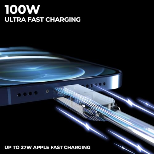 Rolling Square inCharge XL 6-in-1 Multi Charging Cable, Portable USB and USB-C Cable with 100W Ultra-Fast Charging Power, 10 Ft/3m, Glacier White - color: Glacier White