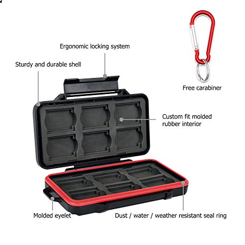 PROfezzion Memory Card Case for 12 CFexpress Type-A and 12 SD SDHC SCXC | 24 Slots Memory Card Holder, Water-Resistant & Anti-Shock, Hard Shell with Rubber Interior, Compact & Easy Carrying - color: Black - 24 Slots