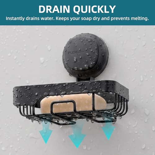 TAILI Soap Dish for Shower, Bar Soap Holder,Suction Visible Indicator,Black | Soap Holder Shower, Soap Bar Holder for Shower Wall, Removable Bathroom Sponge Holder, Soap Dish with Suction Cups - color: Dark Black