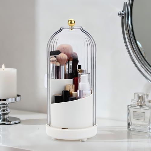 Toothbrush Organizer with Cover,3 Slots for Bathroom Toothbrush Holders with Lid,Dustproof Design,Rotating Holder,Ideal Makeup Brushes Holder for Bathroom Countertop Organization and Storage