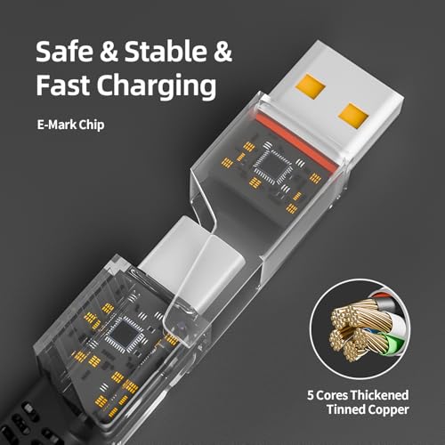 4 in 1 Multi Charging Cable Fast Charging 65W, USB C Cable with E-Mark Chip | Multiple iPhone Charger Cord for iPhone 17-12/Pad/Android/Tablets and More, Carplay Cable, Travel Essentials - 4FT - color: Black&Gray, size: 1Pack 4 ft