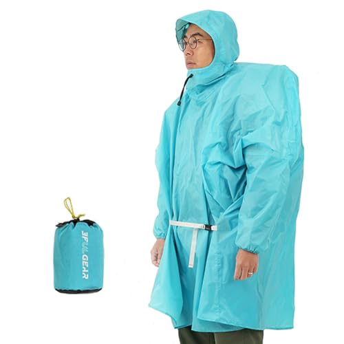 3FULGEAR Hooded Rain Ponchos for Adults, Waterproof Packable Lightweight Rain Coat Jacket for Men Women - color: 210t-blue-m