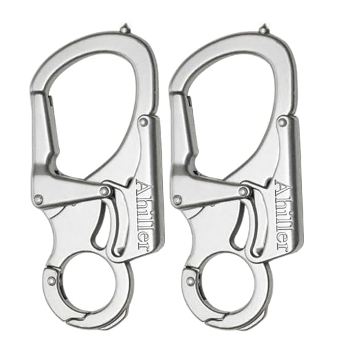 Ahiller Double Lock Carabiner Clip, Tungsten Steel Tip Keychain for Outdoor - color: Silver-2P