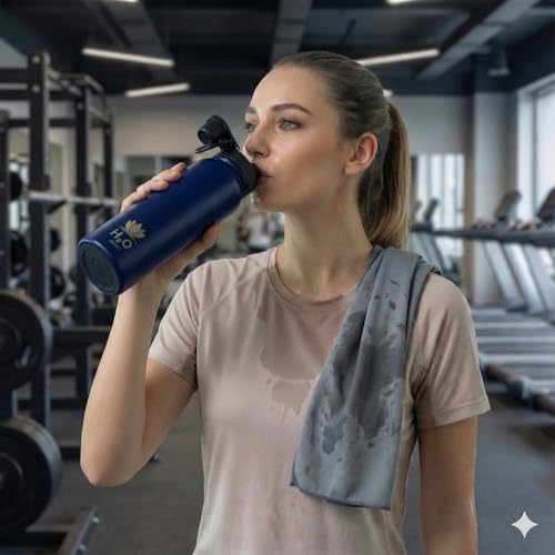Premium 1 Liter Water Bottle (33.8 oz) with Carrying Case & Strap - Double Wall Vacuum Insulated Stainless Steel Water Bottle - Leakproof Lid, Wide Mouth, BPA-Free, Removable Strainer – Blue - color: Blue
