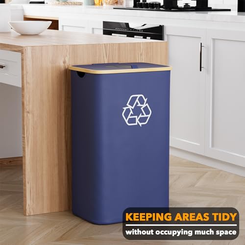 SpaceAid Recycling Bin for Kitchen 26 Gallon, 100L Recycle Bin with Lid and 2 Reusable Inner Bags, for Bottle Can Glass Plastic Stickers, Blue - color: Blue