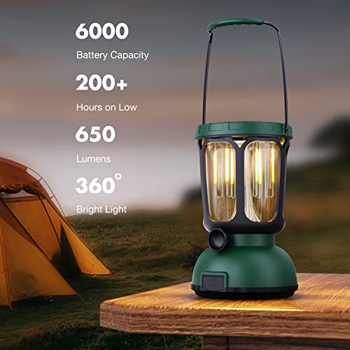 Raynic 6000 LED Camping Lantern, 650LM Hand Crank Solar Battery Powered Rechargeable Lantern, Emergency Lights for Home Power Failure, Hurricane, USB Cable Included - size: GREEN