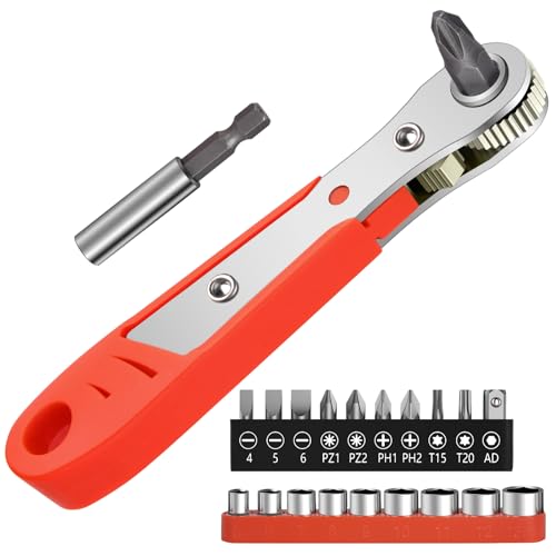 OSDUE Mini Ratchet Wrench Screwdriver Bit Set, 21 PCS Ratchet Screwdriver Set 1/4 Ultra Low Profile Micro Socket Set, High Torque Offset Reversible Screwdriver,w/Phillips, Hex for Tight Spaces - color: 21pcs Mini Ratchet Wrench Screwdriver Bit Set