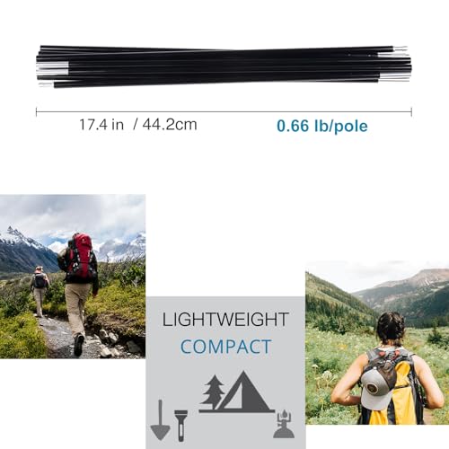 Aluminum Tent Poles Replacement, Black Pre-Assembled Tent Pole, 7001 T6 Heated Camping Tent Rod - color: 14ft 8.7 in 2 Poles