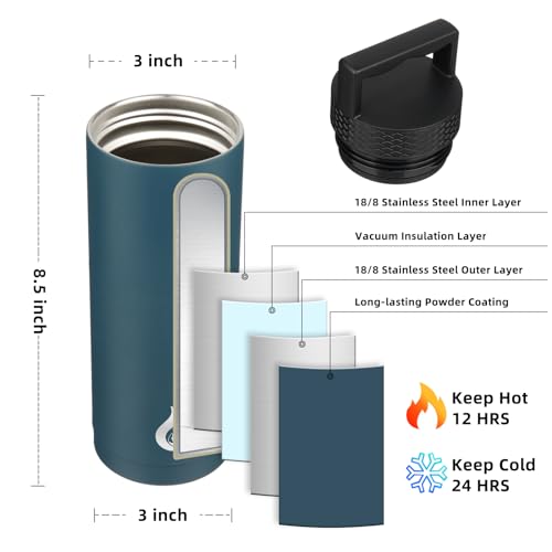 BJPKPK 18oz Insulated Water Bottle Stainless Steel Water Bottle with Handle - color: Navy Blue, style: 18oz
