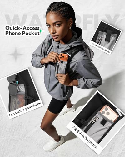 WATERFLY Packable Hiking Backpack, 20L Small Lightweight Foldable Daypack | Phone Pocket, Only 3 Steps Foldable, Breathable Shoulder Strap, Comfortable Folding Bag Pack for Women Men Travel Outdoor - color: Grey