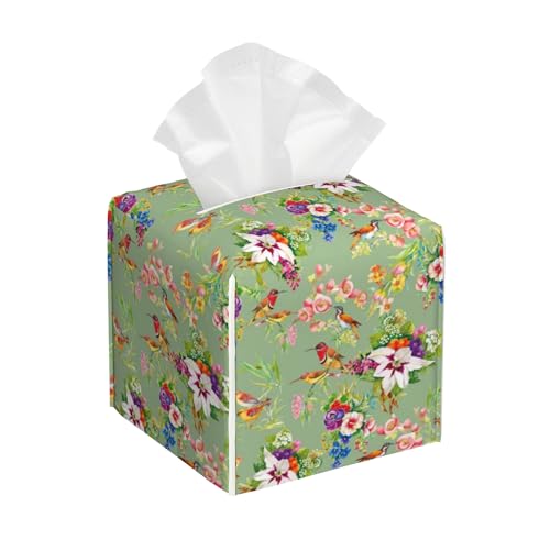 Watercolor Birds Tissue Box Cover,Exotic Wild Flowers Tissue Box Holder Square with Bottom Belt,Waterproof Modern Napkin Holder Organizer for Bedroom Dresser Night Stand Office Desk,5.2" x 5.2" x 5.2" - color: Watercolor Birds
