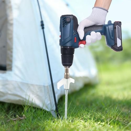 20Pack Screw in Tent Stakes 8” Metal Pegs for Ground, Drill in Camping Stake with Hex Head Driver, Spikes Puller, Protector in Carrying Bag & Box,for Xmars,Hiking,Glow in The Dark