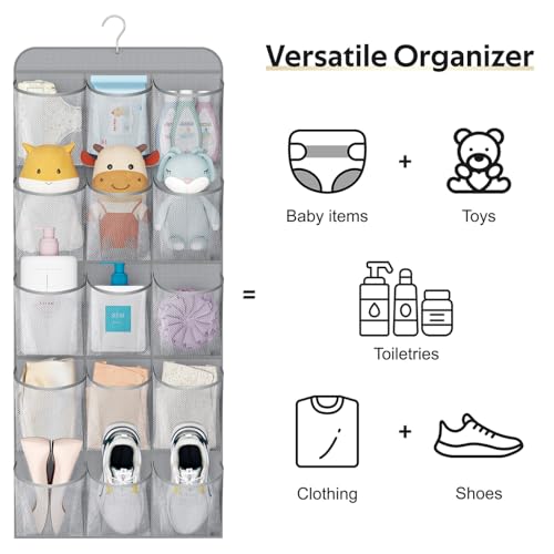 MISSLO 30 Large Pockets Dual Sided Hanging Shoe Organizer for Closet with Rotating Hanger Hanging Shoe Shelves, Grey - color: Grey
