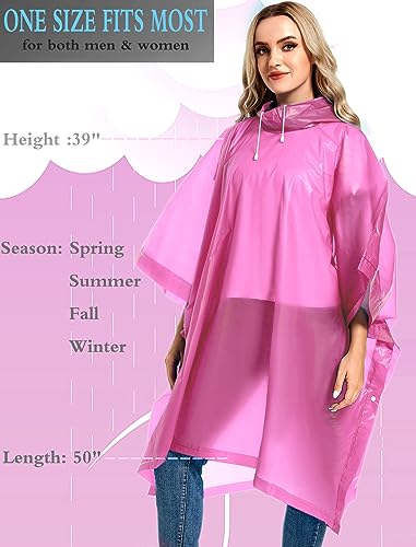 2 Pack Rain Ponchos for Adults Reusable - Raincoats Survival Emergency Heavy Duty Rain Coat with Drawstring Hood - color: Pink&yellow